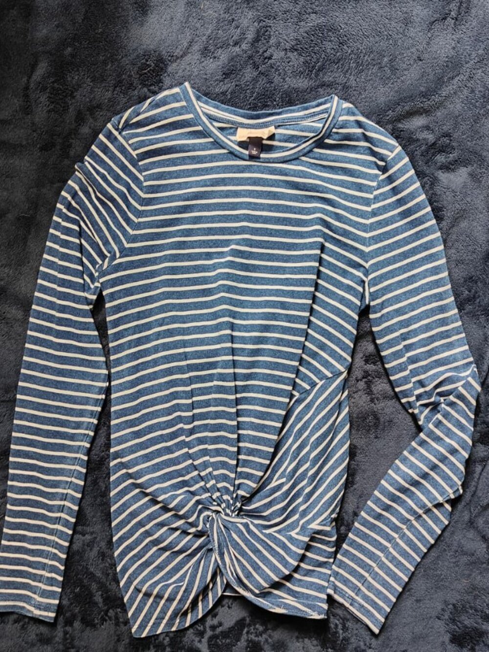 Universal Thread Goods Co | Blue Striped Front Twist Knot Long Sleeve Shirt Top